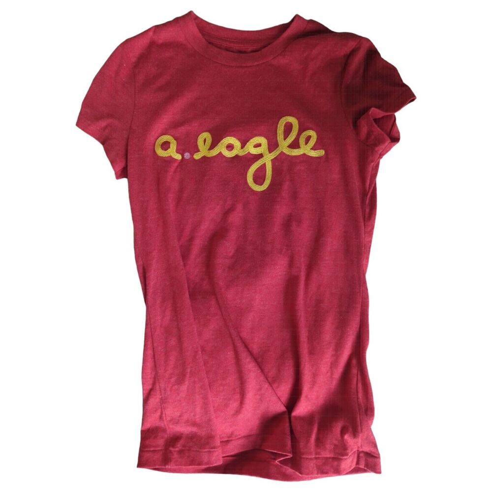 American Eagle (M) Red Fitted Baby doll Short Sleeve t-shirt Gold "a. eagle"